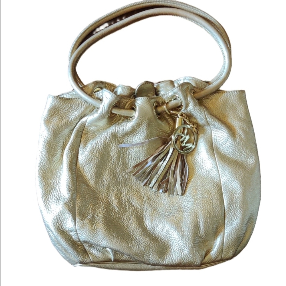 Michael Kors Metallic Gold Jet Set Ring Chain Leather Handbag